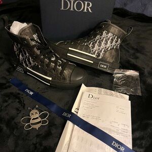 Dior Monogram High-Top Sneakers in Black and White